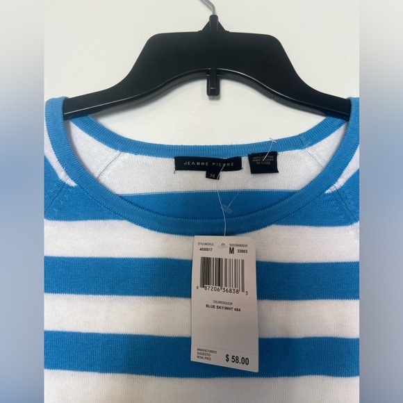 NWT Jeanne Pierre Women’s Striped Round Hem Sweater Blue Sky/White M Nautical - Picture 4 of 9